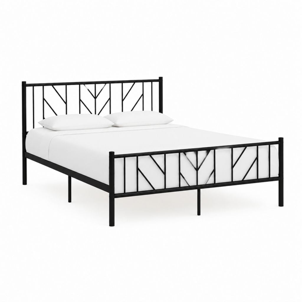 Cadre de lit double noir en acier 140 x 190 cm avec tête et pied de lit à barreaux