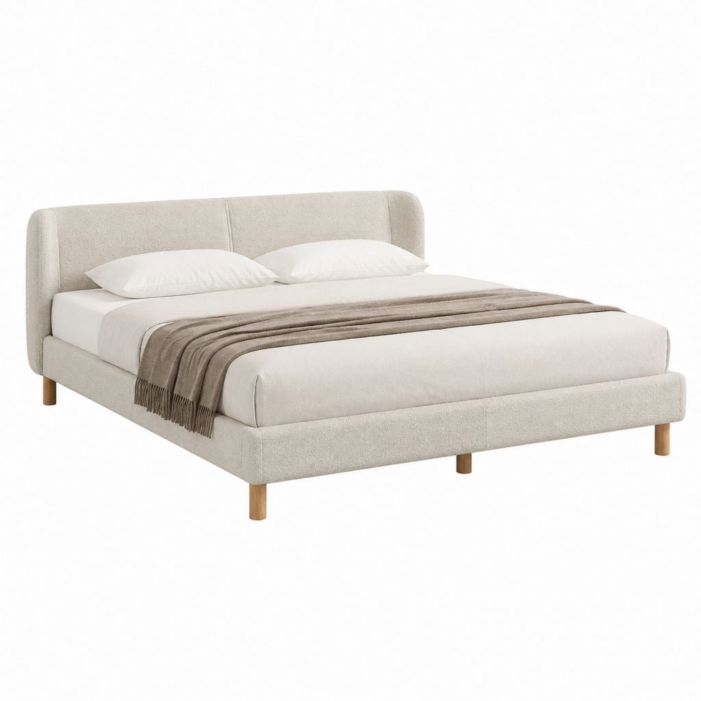Lit double avec cadre rectangulaire beige en polyester 160 x 200 cm