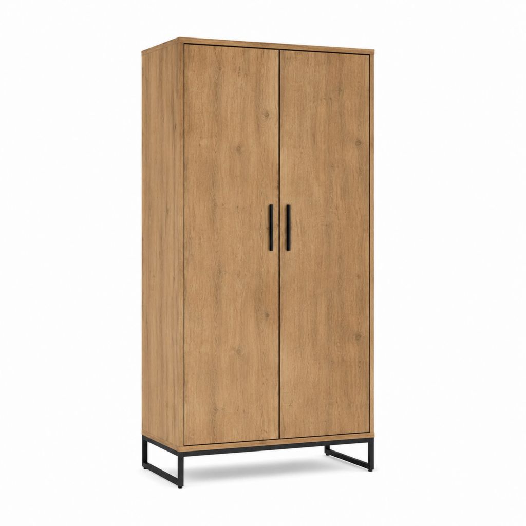 Armoire à chaussures 2 portes chêne avec structure en acier 80 x 35 x 180 cm