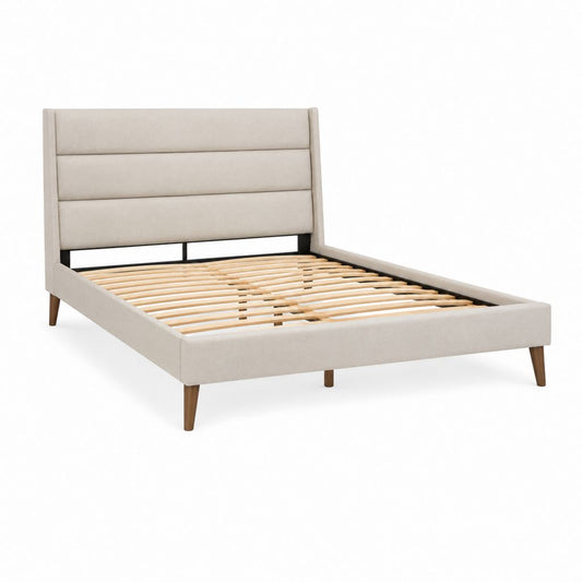 Lit double avec sommier à lattes beige en polyester 160 x 200 cm