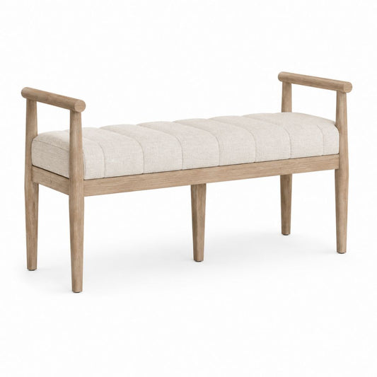 Banc de chambre beige en bois massif et polyester avec accoudoirs 120 x 40 x 65 cm