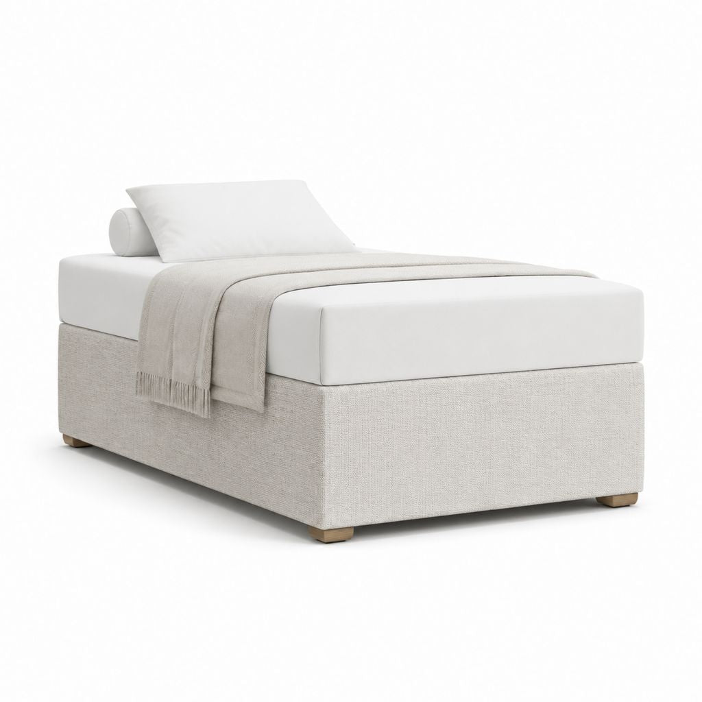 Lit une place tapissé beige en polyester rectangulaire 90 x 200 cm