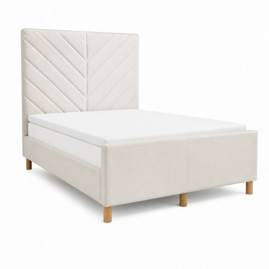 Lit adulte capitonné beige en polyester 160 x 200 cm avec tête de lit