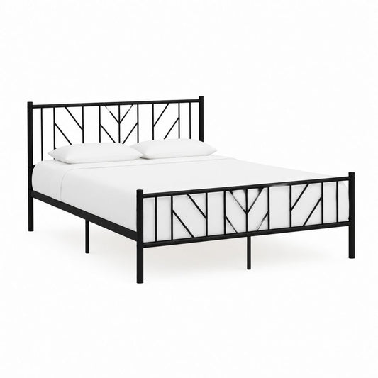 Cadre de lit double noir en acier 140 x 190 cm avec tête et pied de lit à barreaux