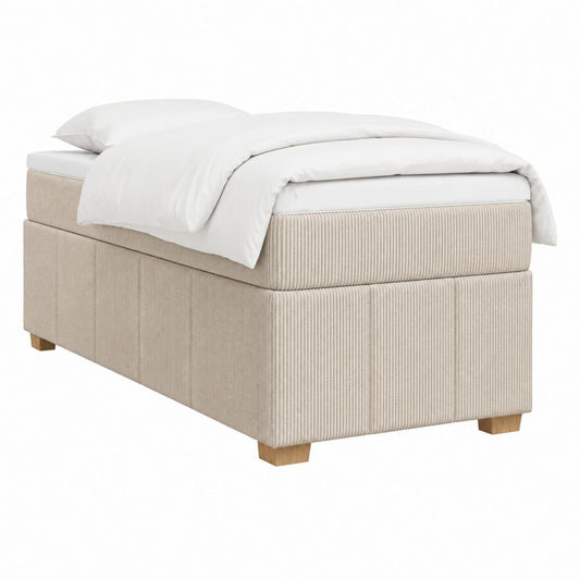 Cadre de lit tapissier rectangulaire beige en polyester côtelé 160 x 200 cm