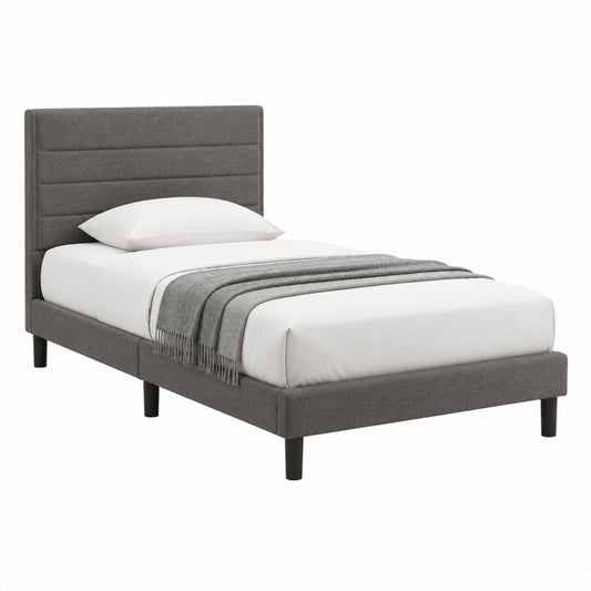 Lit simple capitonné gris en polyester avec cadre 90 x 190 cm 100 x 205 x 110 cm