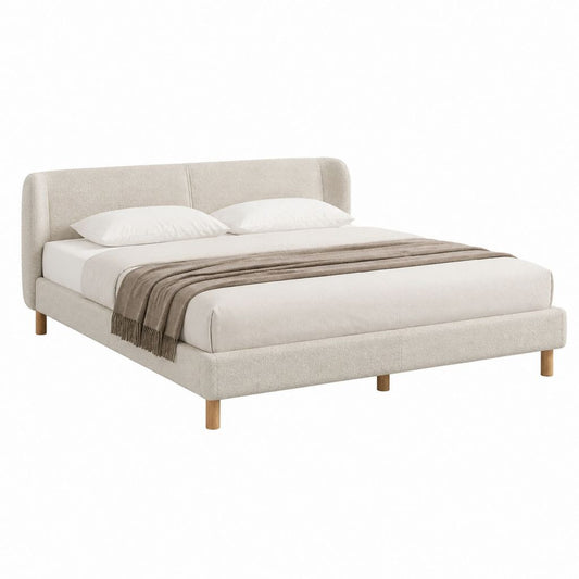Lit double avec cadre rectangulaire beige en polyester 160 x 200 cm