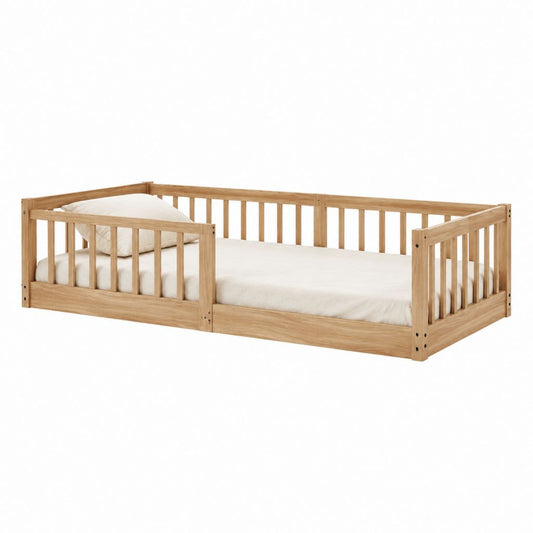 Lit enfant au sol rectangulaire naturel en pin massif 160 x 80 cm