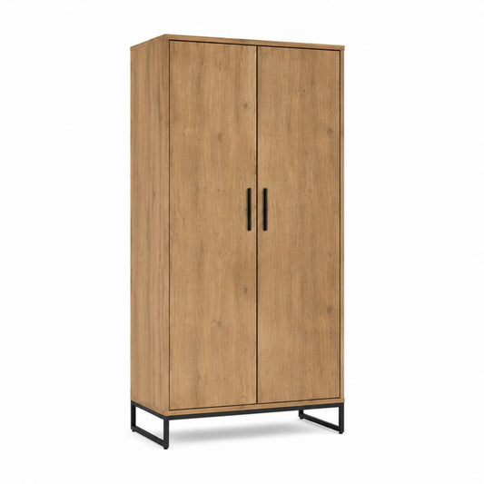 Armoire à chaussures 2 portes chêne avec structure en acier 80 x 35 x 180 cm