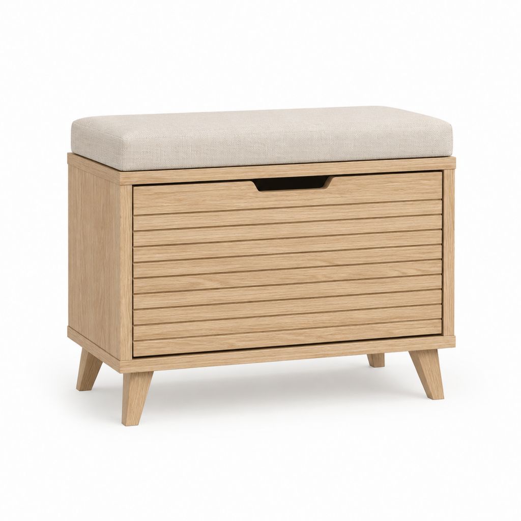 Meuble à chaussures avec assise chêne clair MDF plaqué chêne 80 x 35 x 55 cm