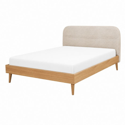 Lit double avec tête de lit beige cadre en MDF plaqué chêne 160 x 200 cm