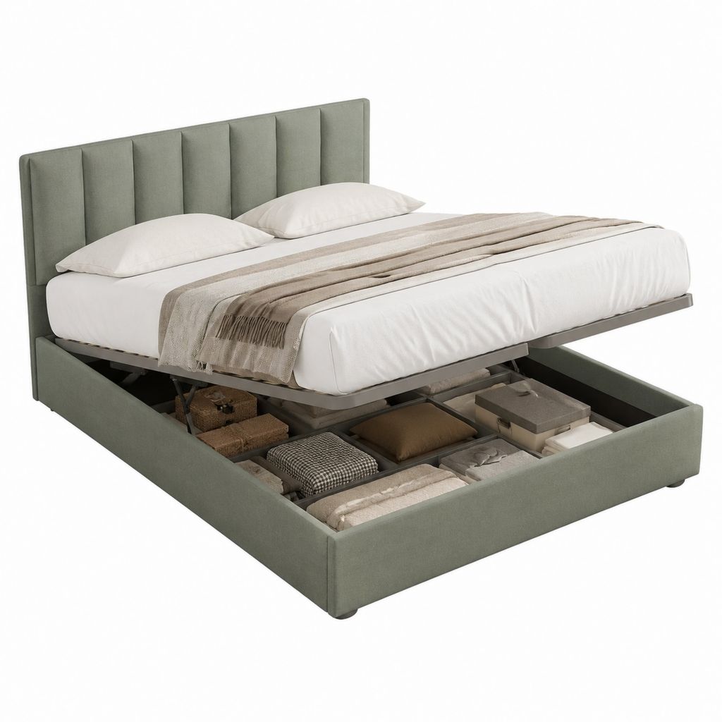 Lit coffre rectangulaire 160 x 200 cm vert en polyester avec tête de lit capitonnée