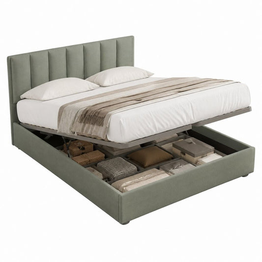 Lit coffre rectangulaire 160 x 200 cm vert en polyester avec tête de lit capitonnée