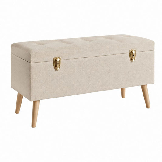 Banc coffre à chaussures beige en polyester rectangulaire 100 x 40 x 50 cm